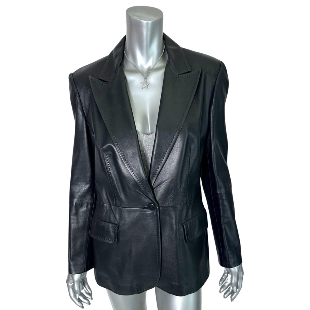 MAX MARA Black Leather Blazer Jacket sz 10